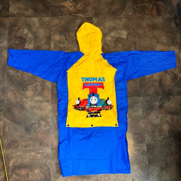 Thomas & Friends kids size 10 rain jacket hoodie 100% pvc back pack cover READ - Picture 2 of 14